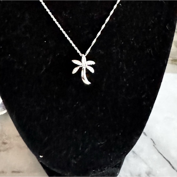 14K Solid White Gold Hawaiian Jewelry Palm Tree with...